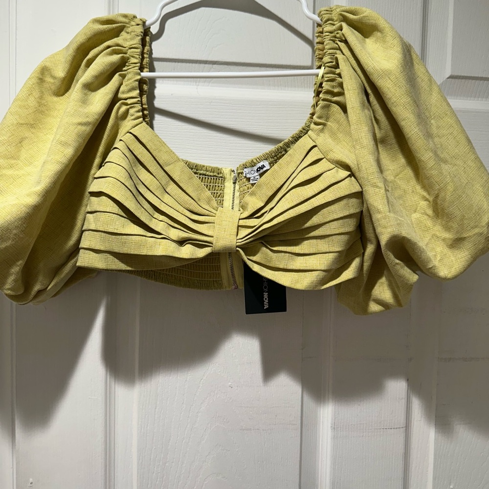 Fashion Nova Yellow Puff Sleeve Crop Top